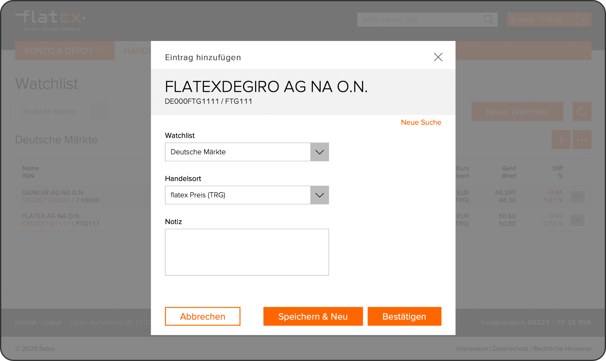 Werte zur Watchlist hinzufügen